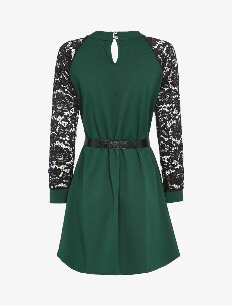 Robe à manches raglan en dentelle - Vert sapin - Image 2