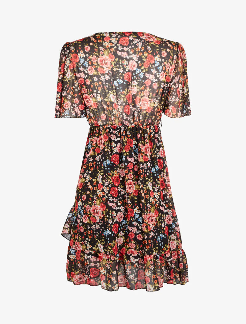 Robe à manches volantées et bord à basques - noir - Image 3