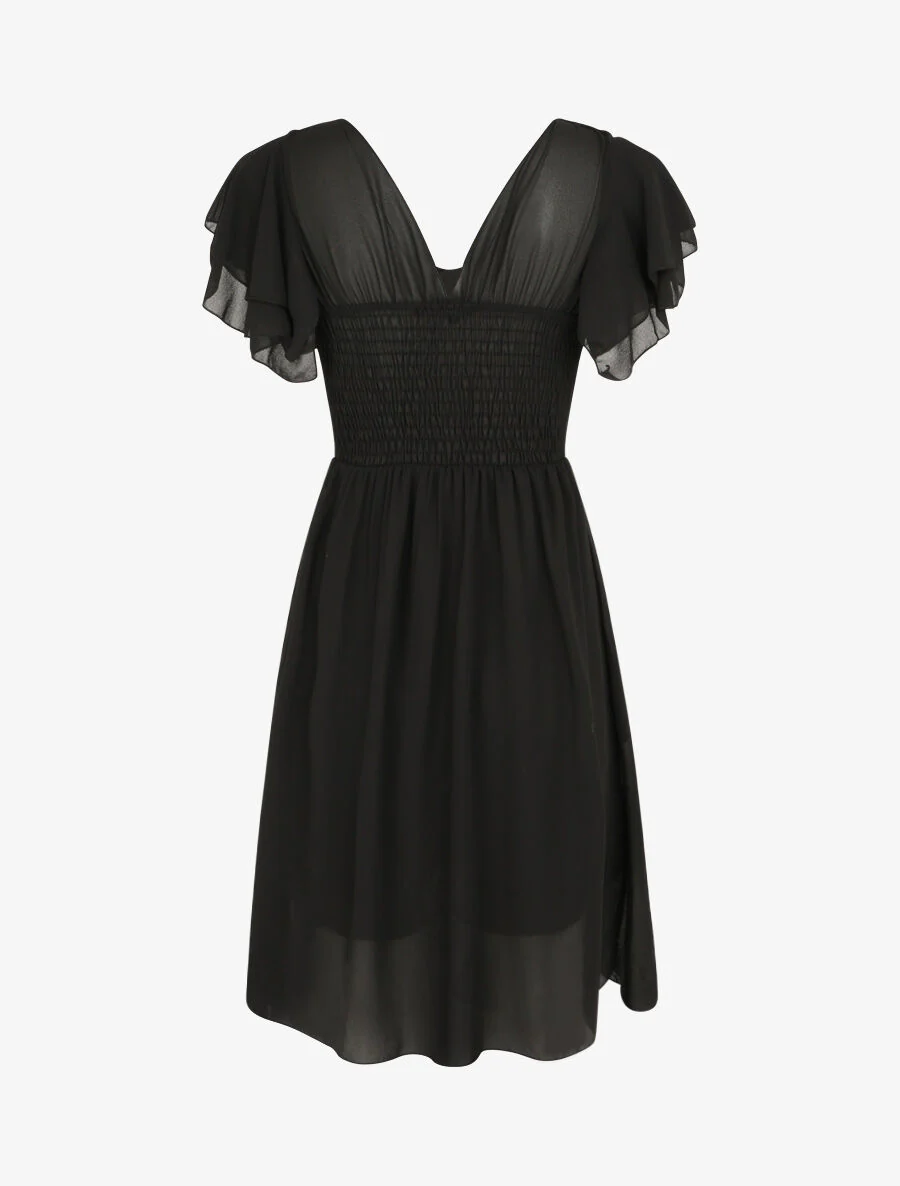 Robe à manches volantées et détail fleurs et strass - Noir - Image 2