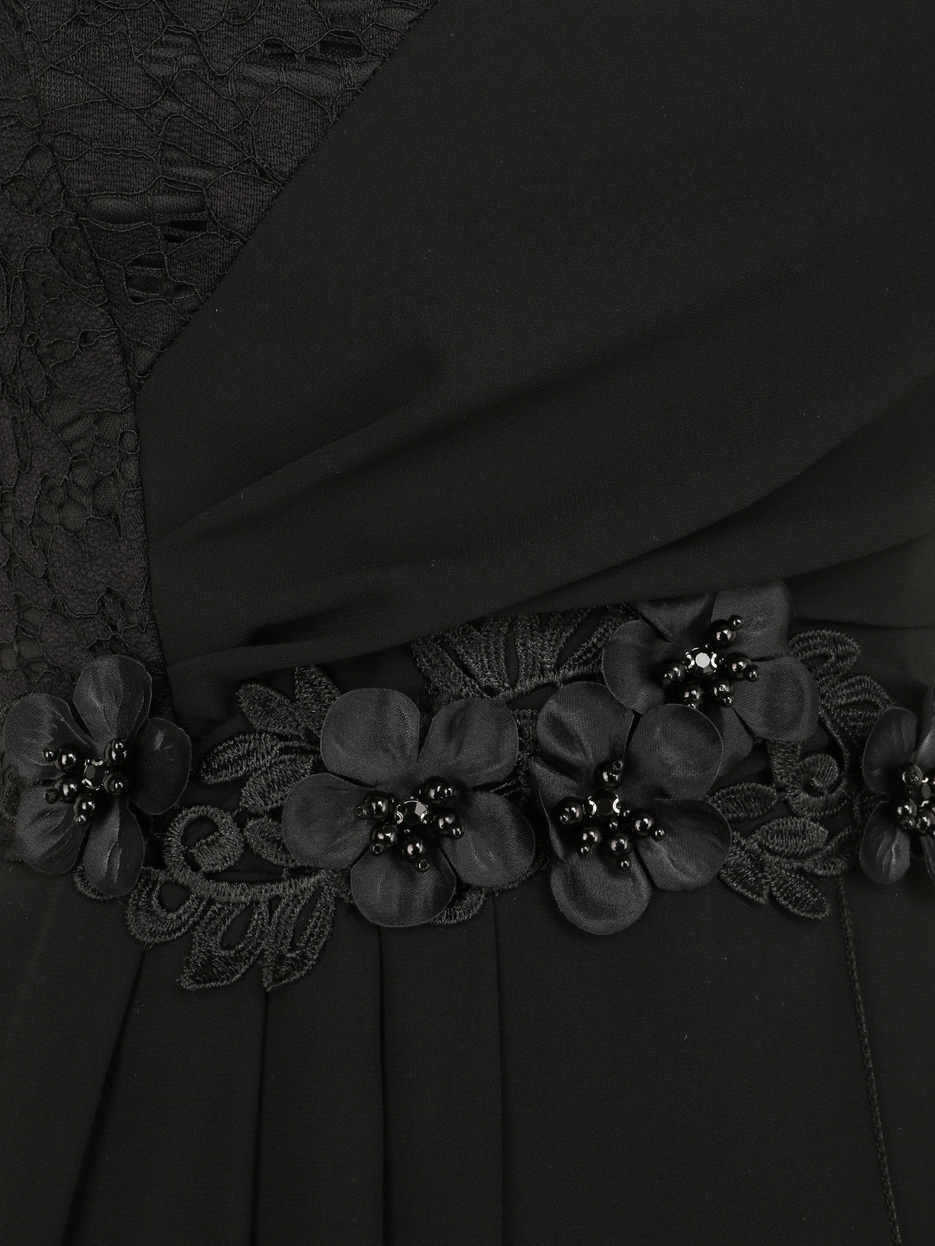 Robe à manches volantées et détail fleurs et strass - Noir - Image 3