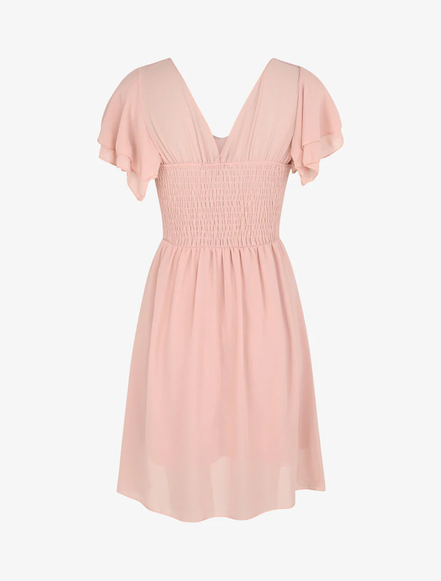 Robe à manches volantées et détail fleurs et strass - Rose poudré - Image 2