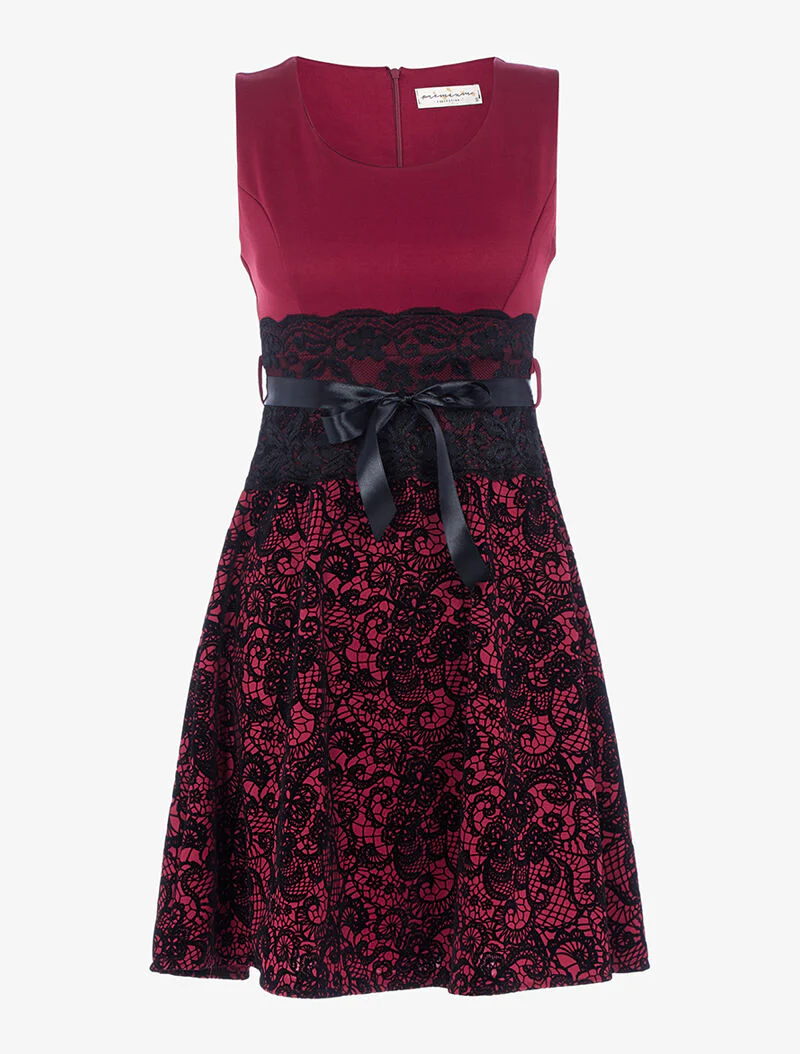 Robe à motifs dentelle en velours - lie de vin