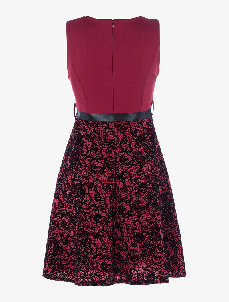 Robe à motifs dentelle en velours - lie de vin - Image 2