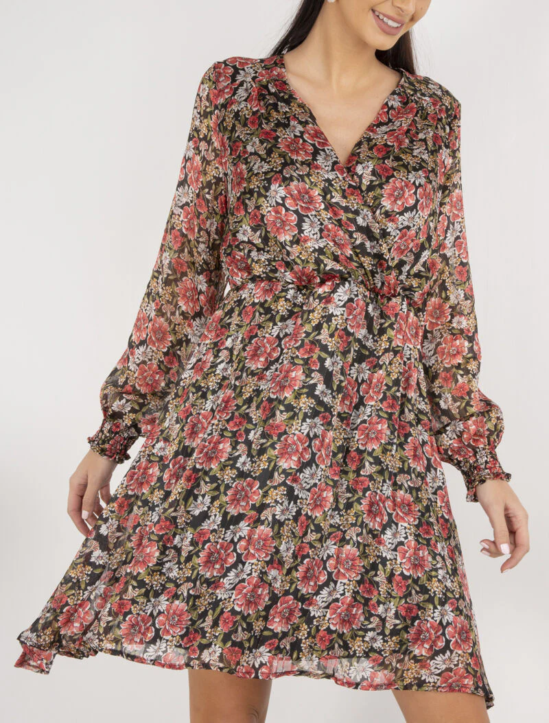 Robe à rayures irisées et fleurs - noir