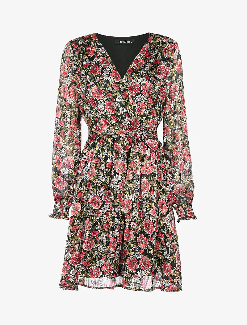 Robe à rayures irisées et fleurs - noir - Image 2