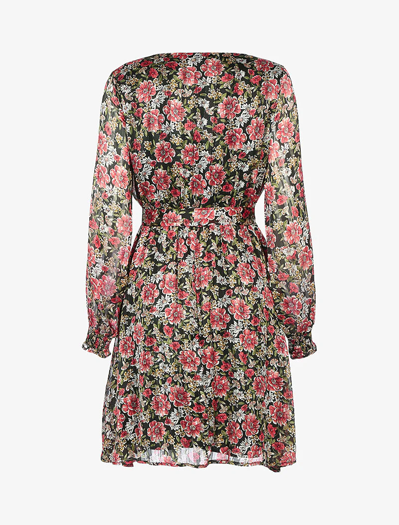 Robe à rayures irisées et fleurs - noir - Image 3