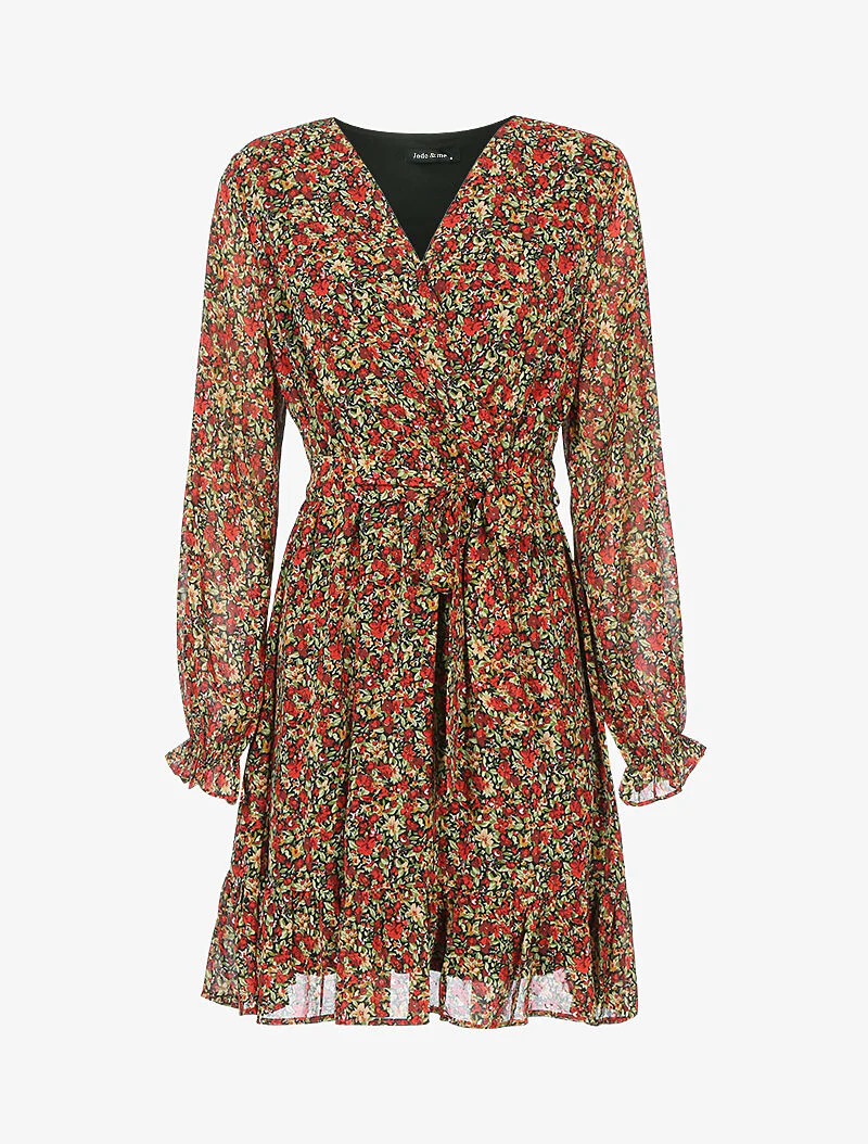 Robe à rayures irisées et petites fleurs - rouge
