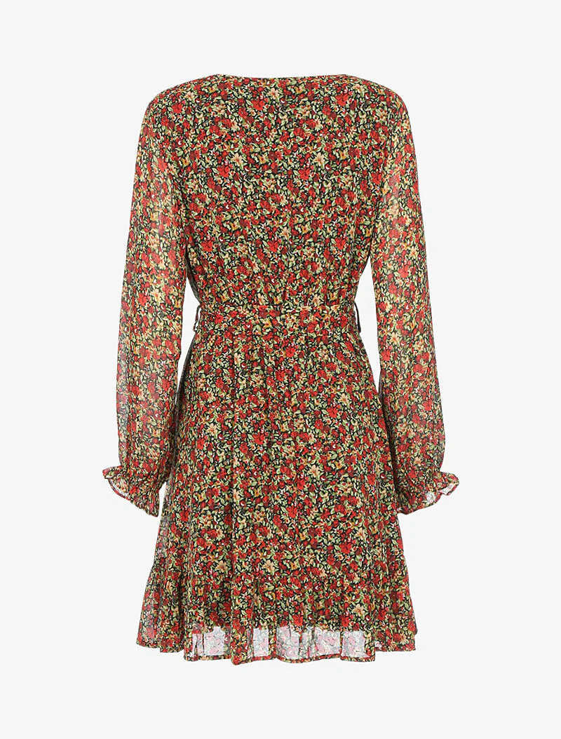Robe à rayures irisées et petites fleurs - rouge - Image 2