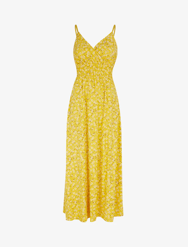 Robe à taille empire et imprimés - jaune