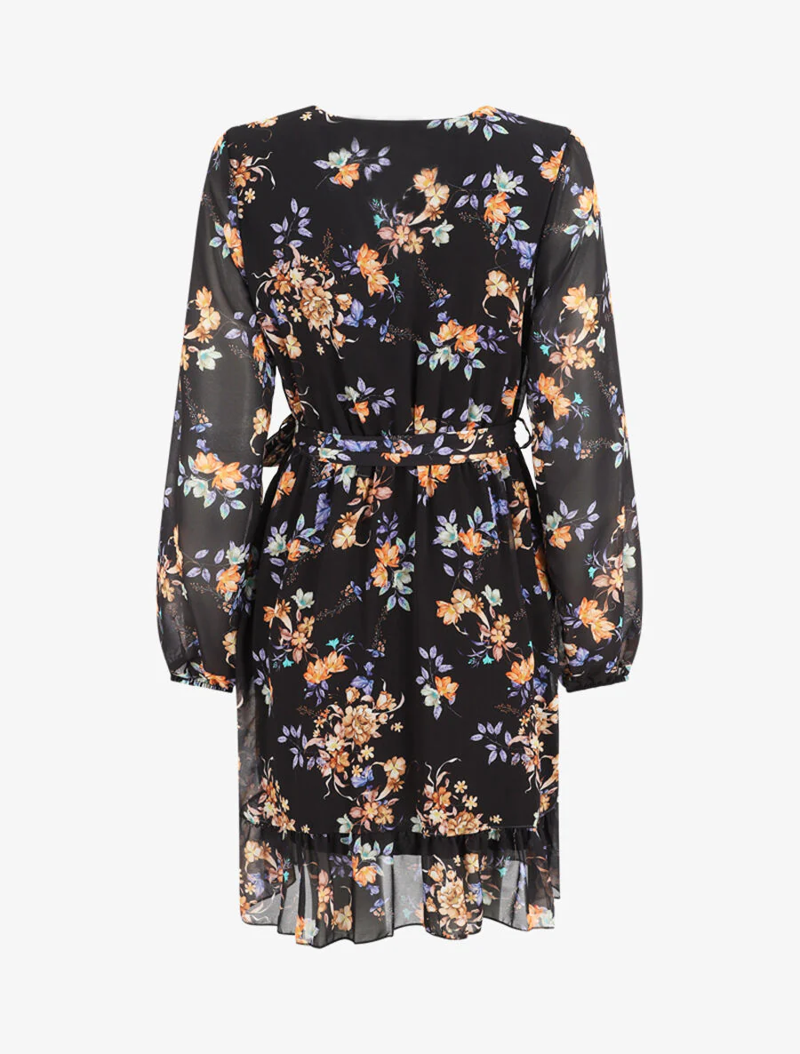 Robe à volants imprimé bouquet automnal - Noir - Image 2