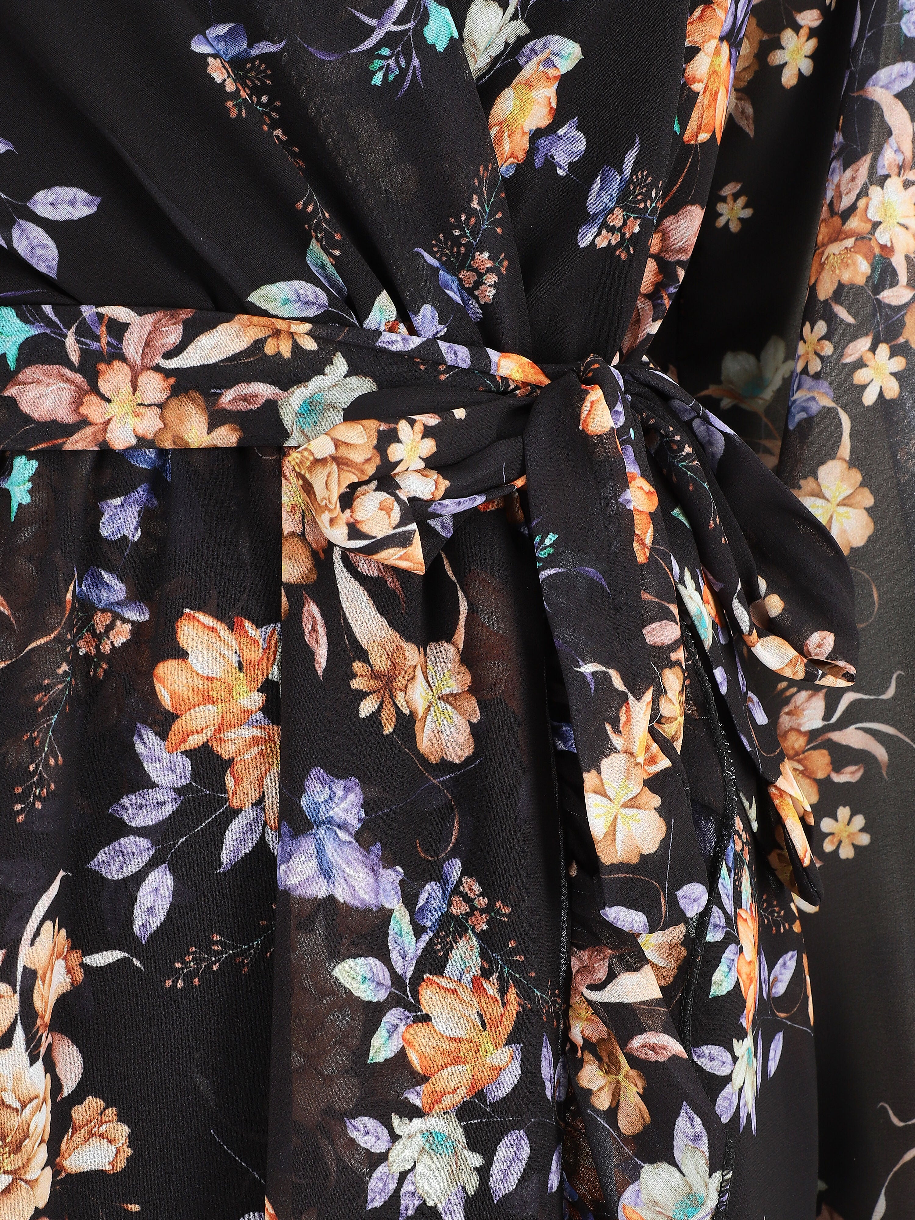 Robe à volants imprimé bouquet automnal - Noir - Image 3