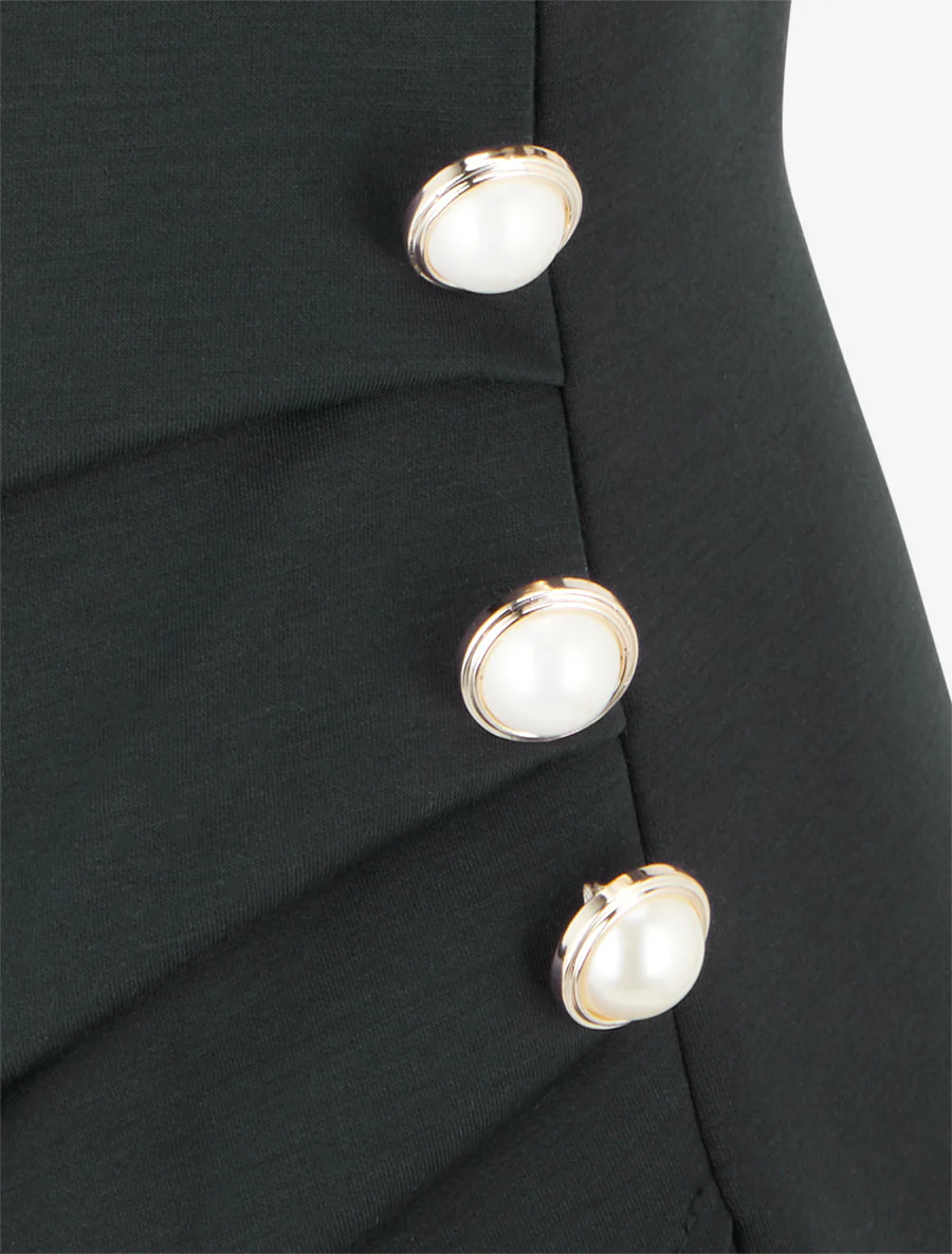 Robe ajustée à boutons décoratifs - Noir - Image 3