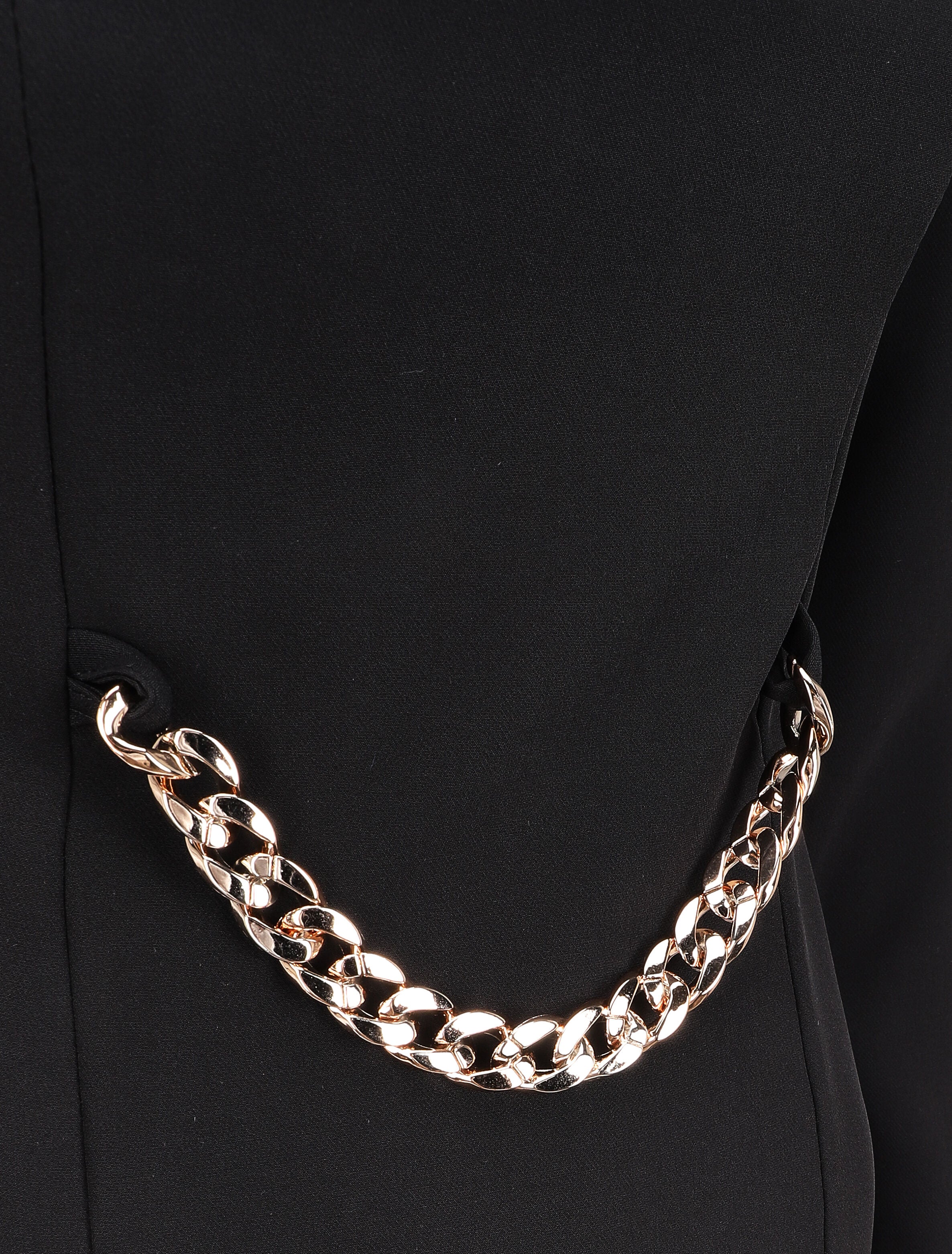Robe ajustée à col fendu et détail chaîne - Noir - Image 3