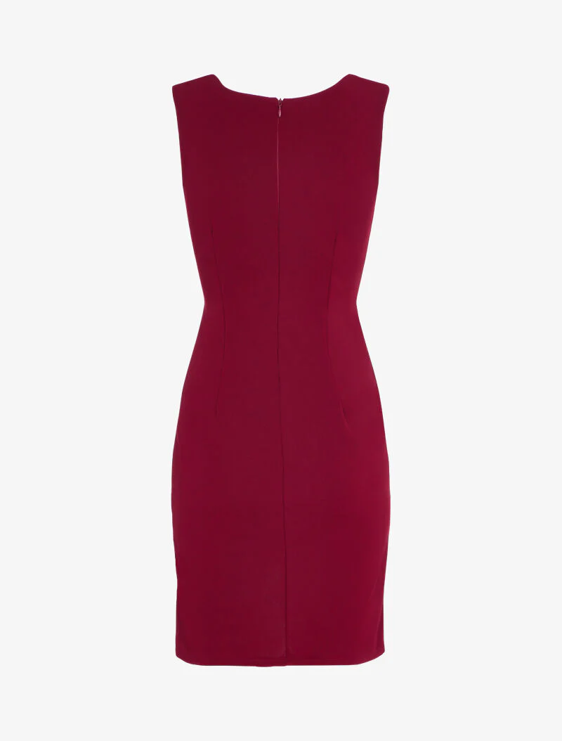 Robe ajustée à col tailleur et boutons décoratifs - Bordeaux - Image 2