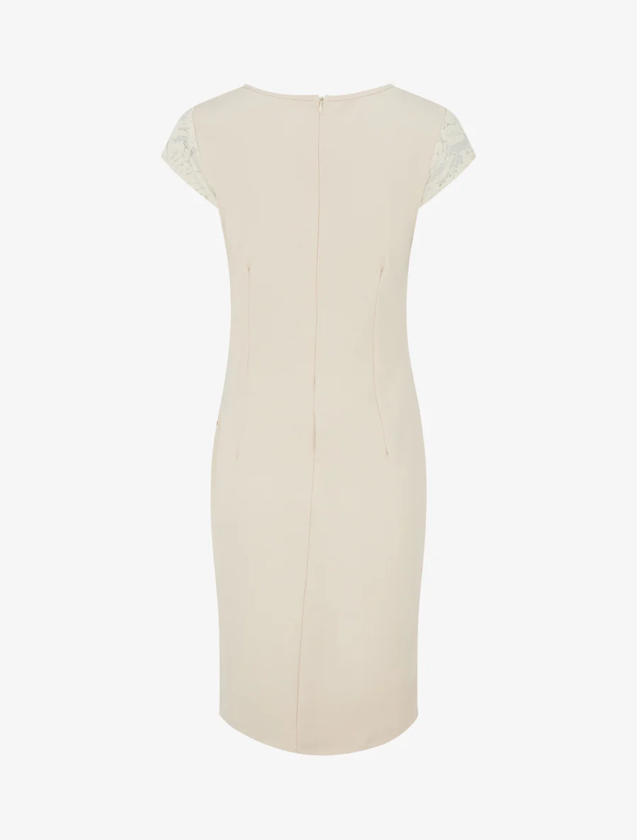 Robe ajustée à dentelle et drapé - Beige - Image 2