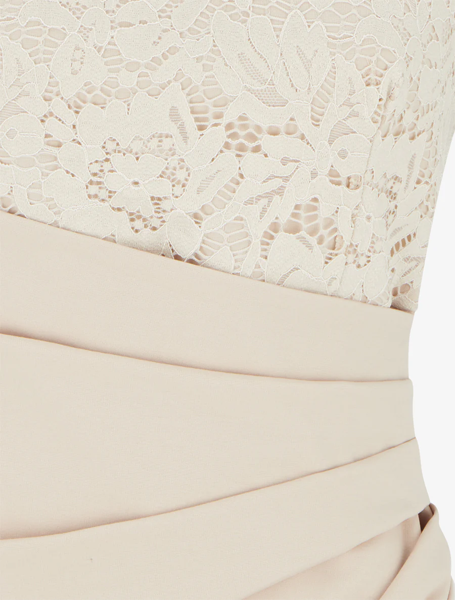 Robe ajustée à dentelle et drapé - Beige - Image 3