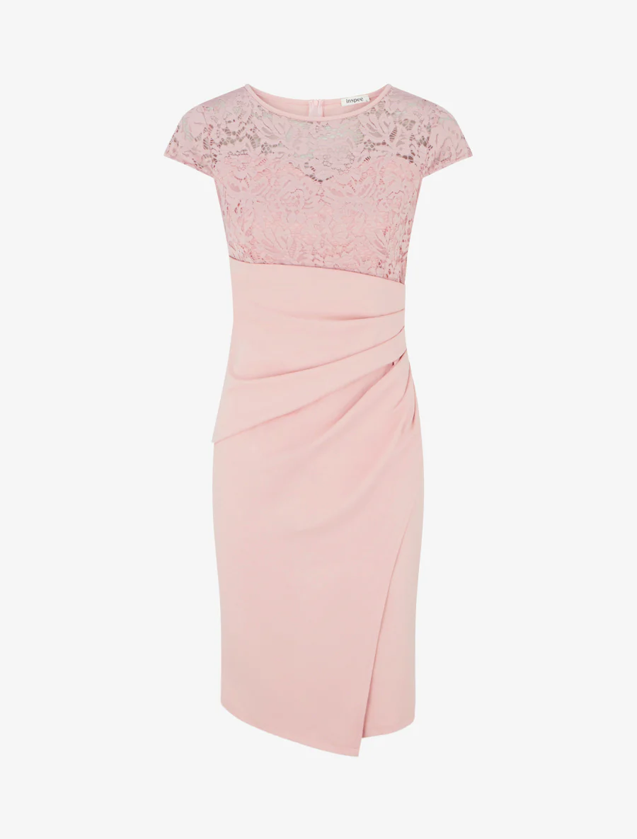 Robe ajustée à dentelle et drapé - Rose