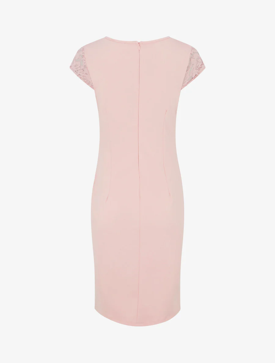 Robe ajustée à dentelle et drapé - Rose - Image 2