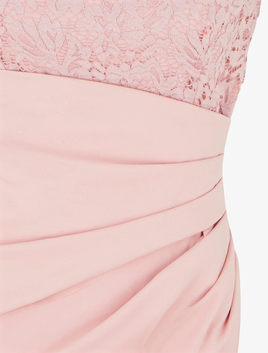 Robe ajustée à dentelle et drapé - Rose - Image 3