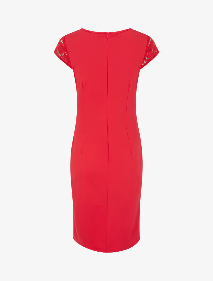 Robe ajustée à dentelle et drapé - Rouge - Image 2