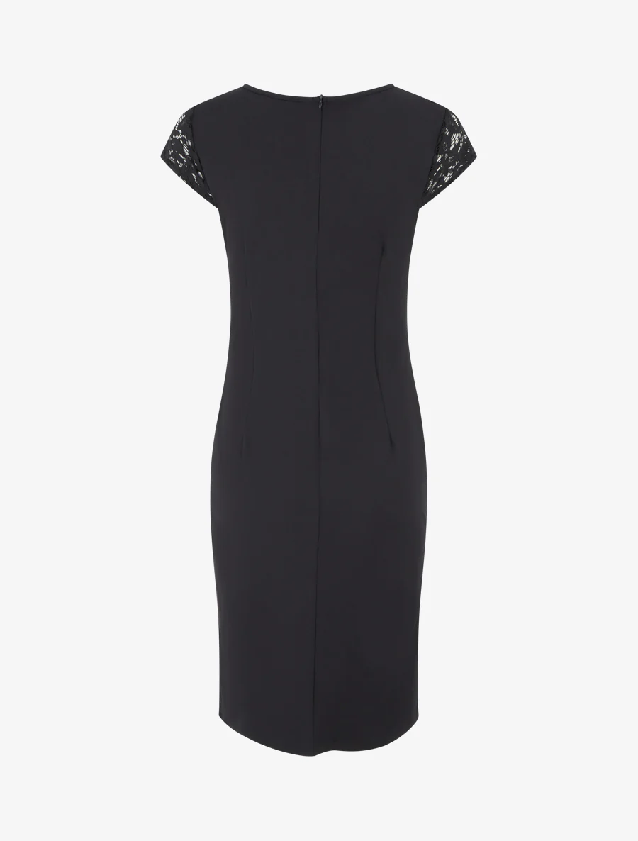 Robe ajustée à dentelle et drapé - Noir - Image 2