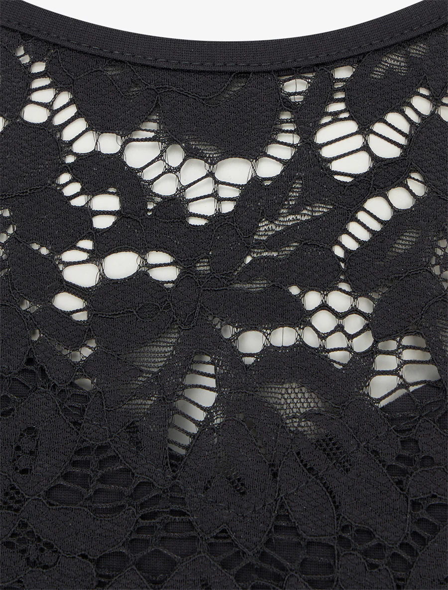 Robe ajustée à dentelle et drapé - Noir - Image 3