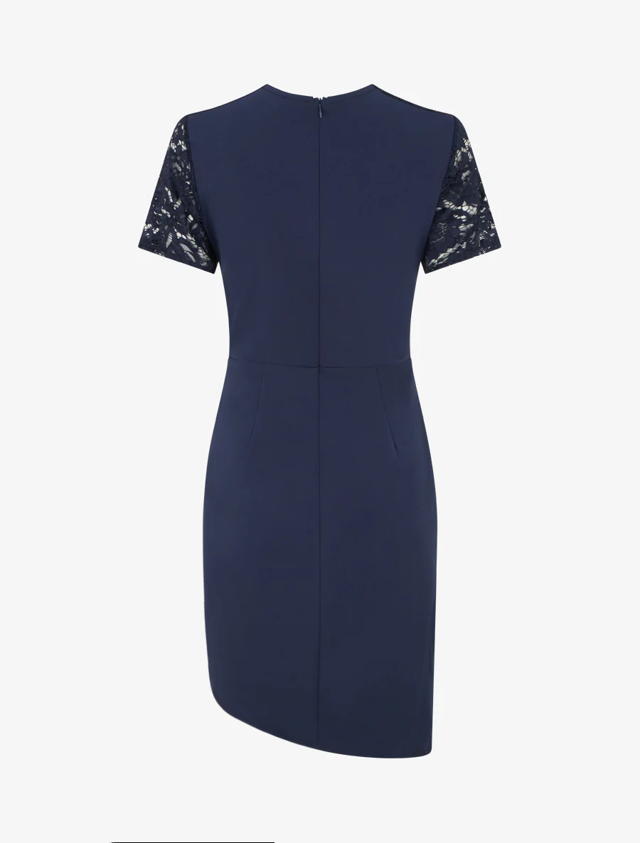 Robe ajustée à manches courtes et dentelle - Marine - Image 2