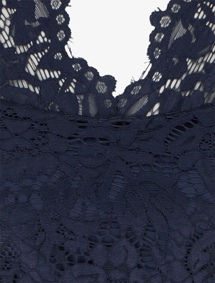 Robe ajustée à manches courtes et dentelle - Marine - Image 3