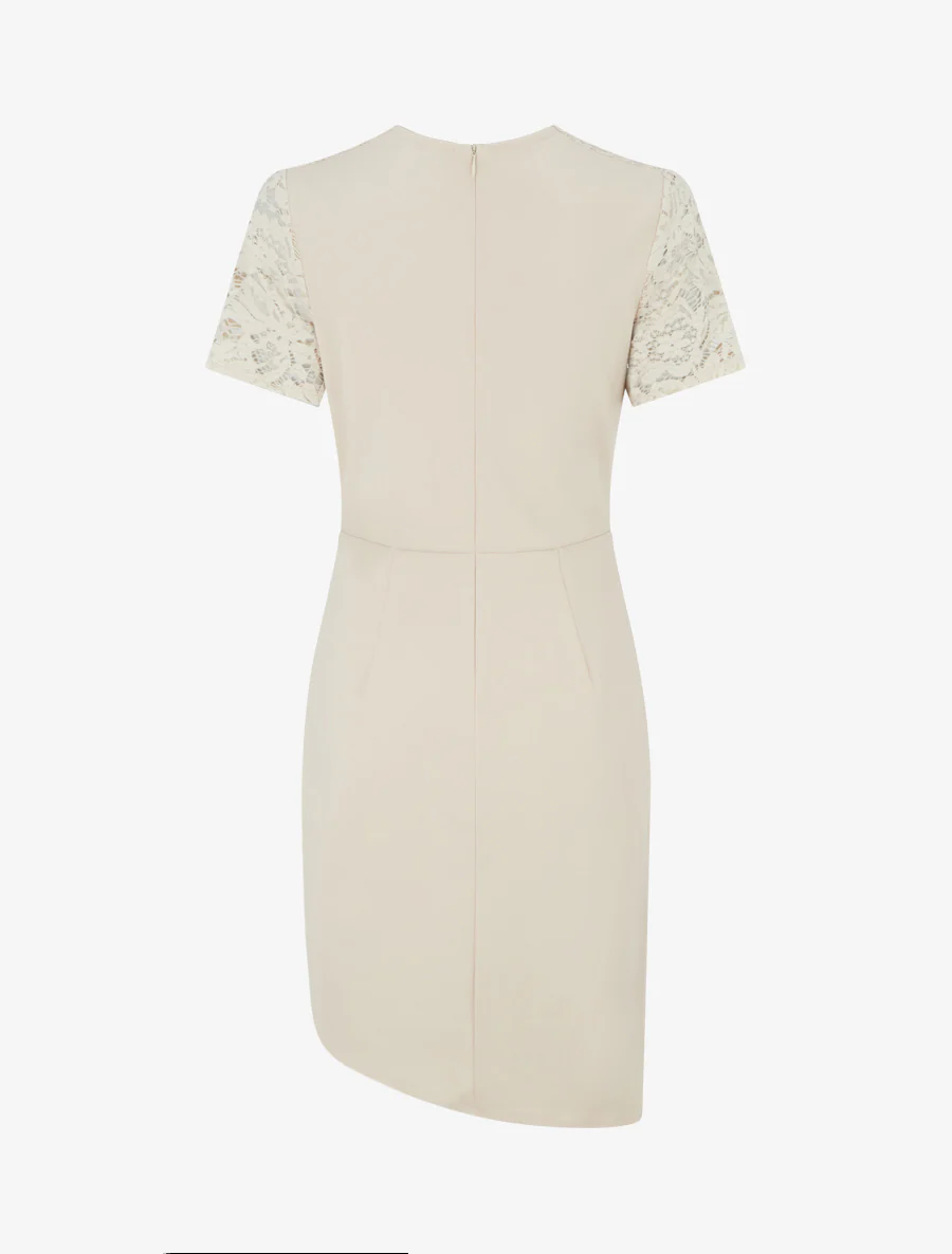 Robe ajustée à manches courtes et dentelle - Beige - Image 2