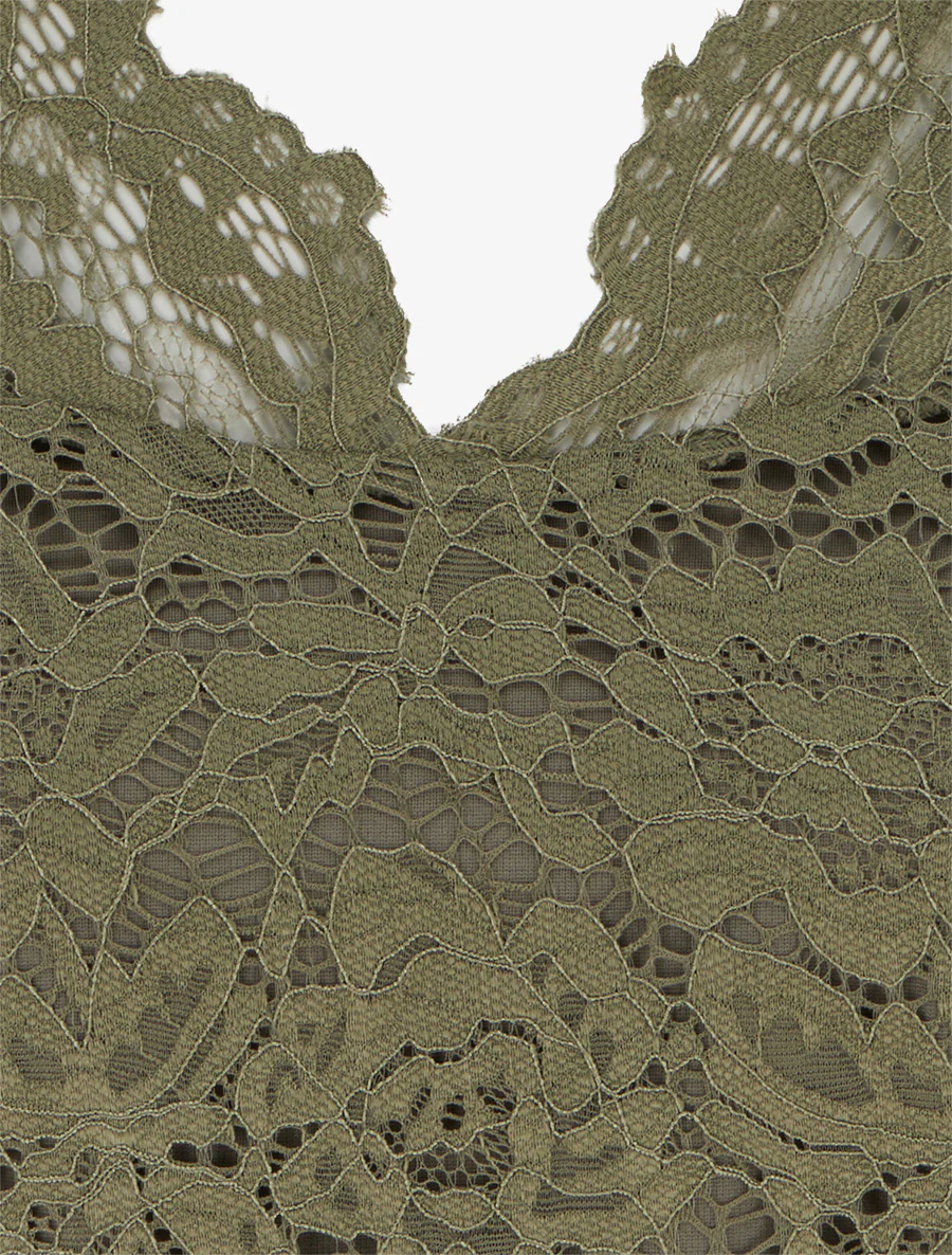 Robe ajustée à manches courtes et dentelle - Kaki - Image 3