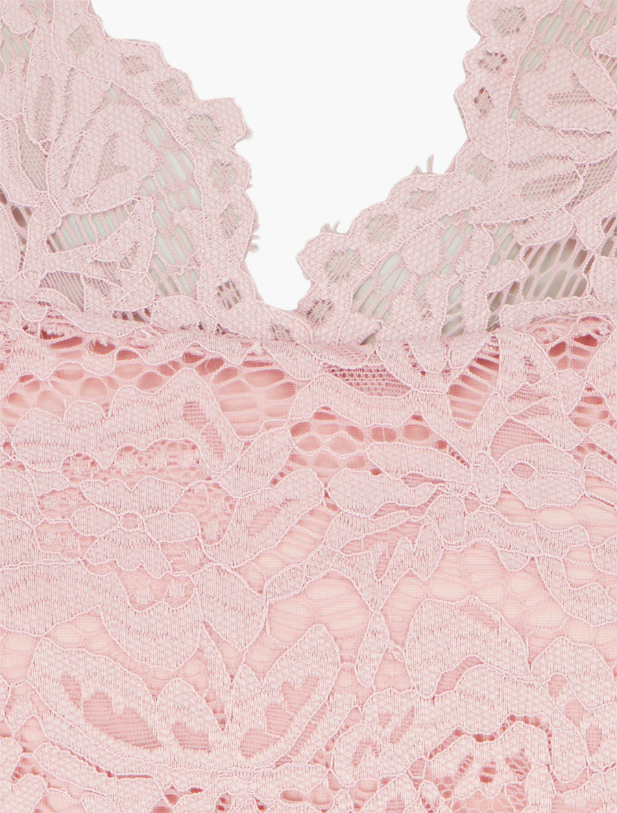 Robe ajustée à manches courtes et dentelle - Rose - Image 3