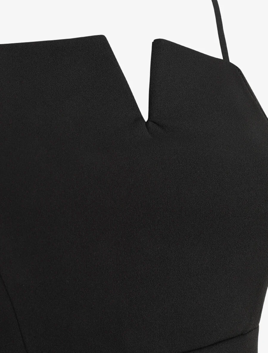 Robe ajustée effet drapé et fines bretelles - Noir - Image 3