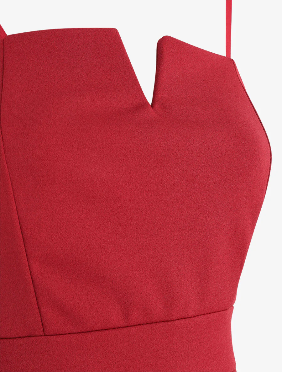 Robe ajustée effet drapé et fines bretelles - Bordeaux - Image 3
