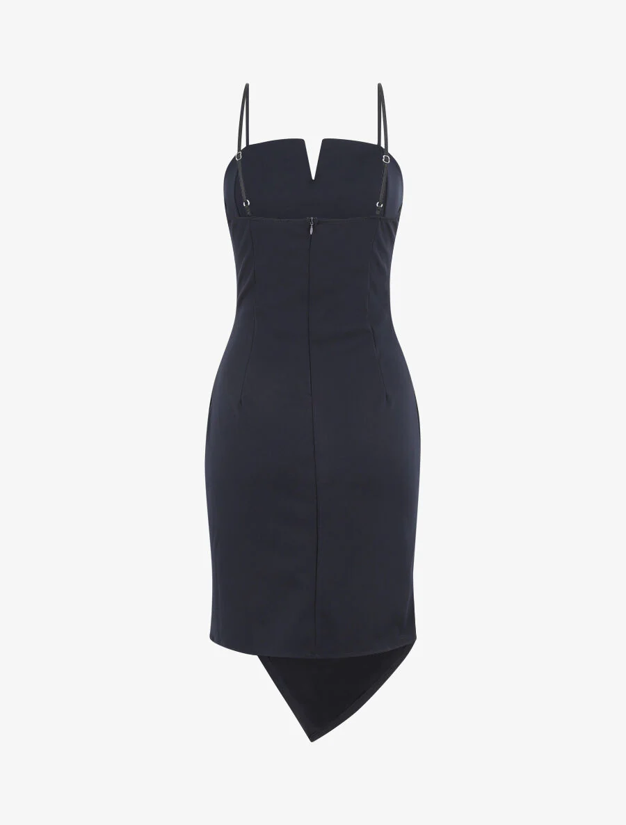 Robe ajustée effet drapé et fines bretelles - Marine - Image 2