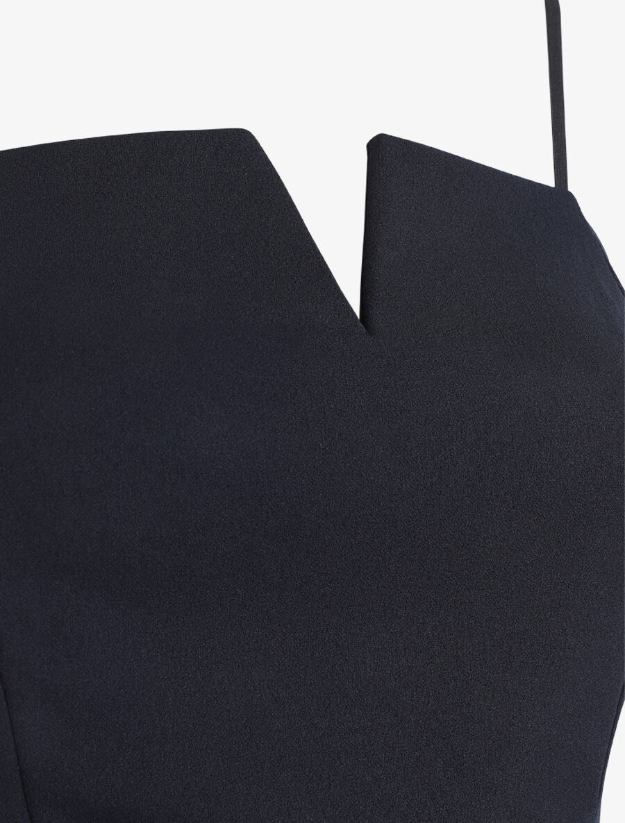 Robe ajustée effet drapé et fines bretelles - Marine - Image 3