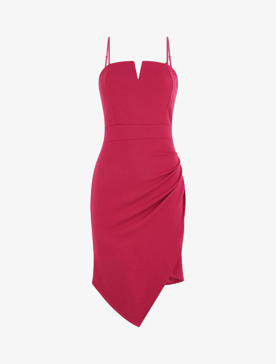Robe ajustée effet drapé et fines bretelles - Mauve - Image 2