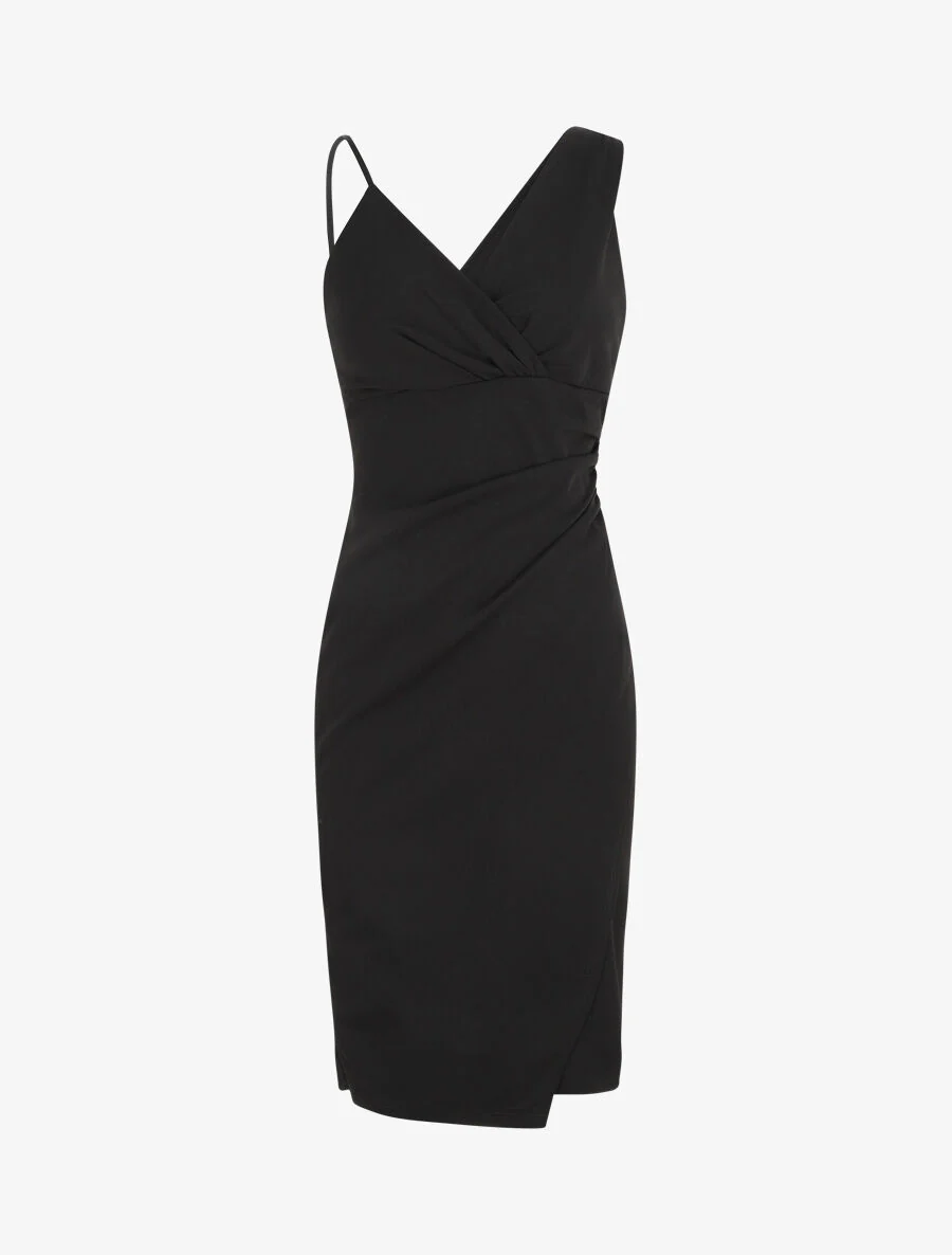 Robe ajustée portefeuille à bretelles asymétriques - Noir