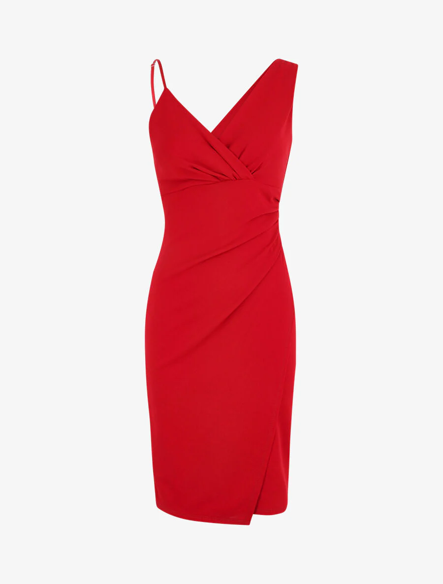 Robe ajustée portefeuille à bretelles asymétriques - Framboise - Image 2