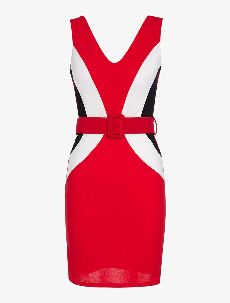 Robe ajustée tricolore - rouge/blanc/noir