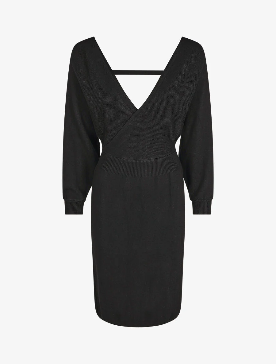 Robe ajustée unie col cache-coeur - Noir
