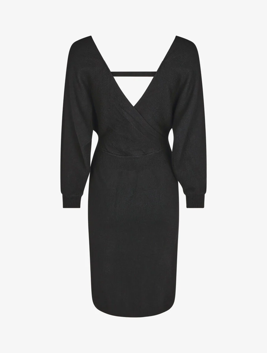 Robe ajustée unie col cache-coeur - Noir - Image 2