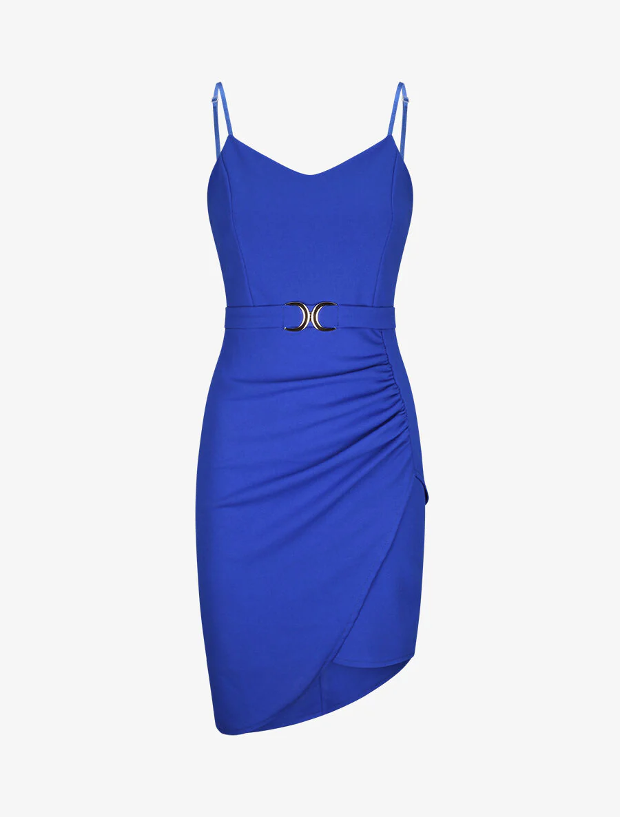 Robe asymétrique à fines bretelles - Bleu roi