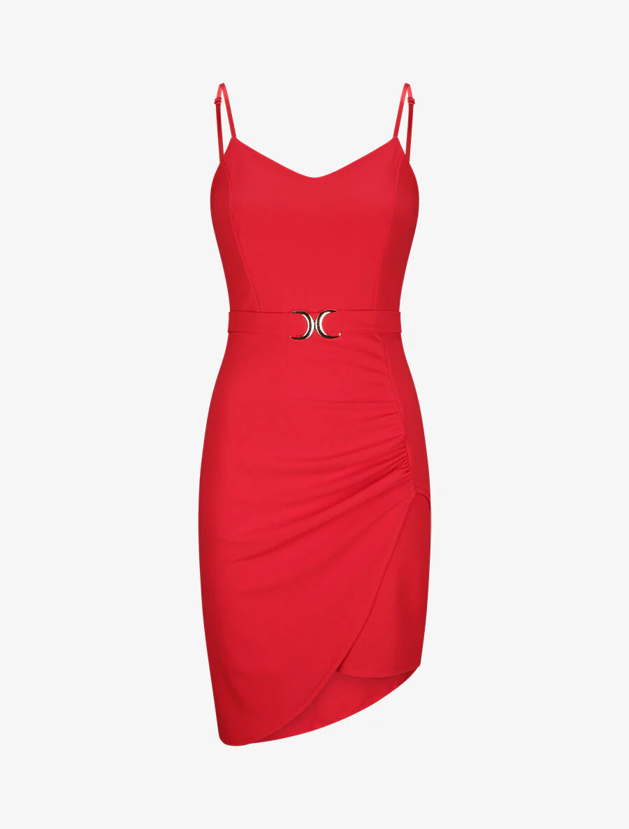 Robe asymétrique à fines bretelles - Rouge