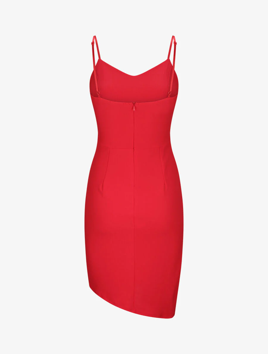 Robe asymétrique à fines bretelles - Rouge - Image 2
