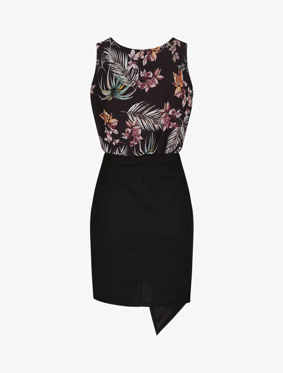 Robe asymétrique à imprimé feuillages - Noir - Image 2