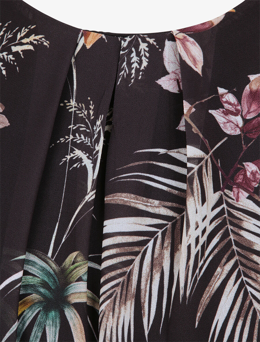 Robe asymétrique à imprimé feuillages - Noir - Image 3