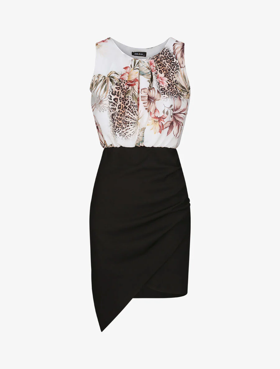 Robe asymétrique à imprimé feuilles tropicales - Blanc