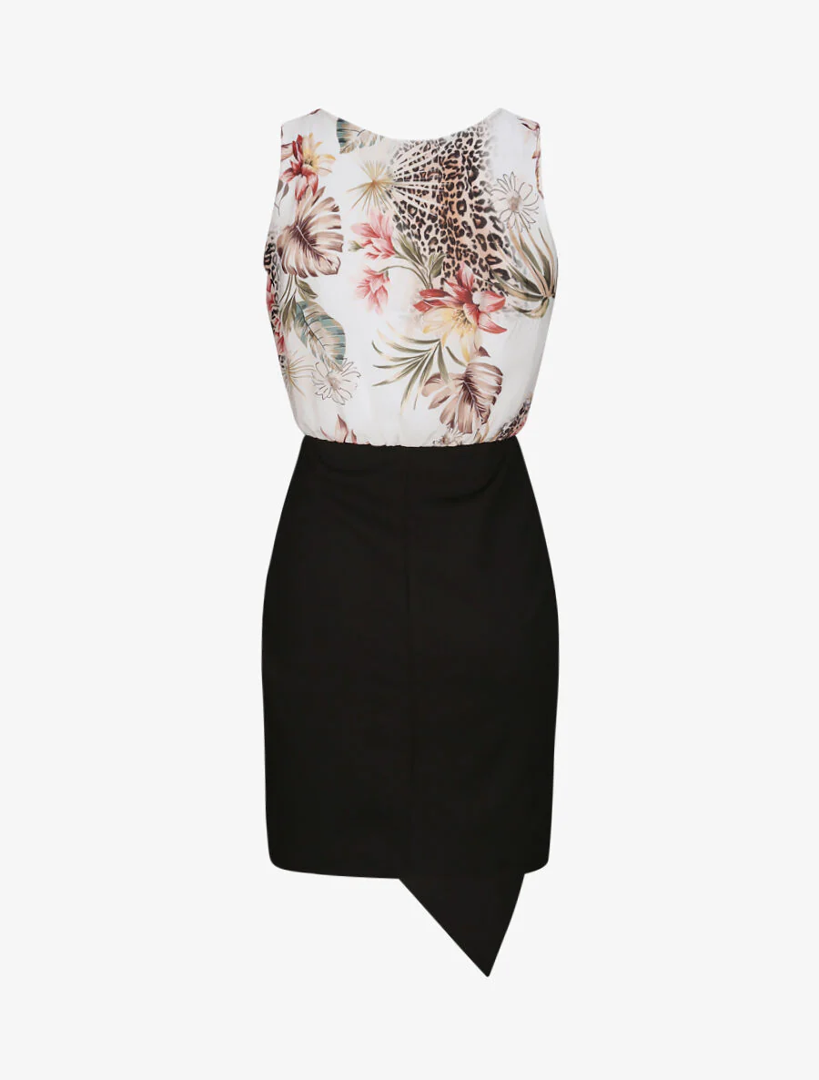 Robe asymétrique à imprimé feuilles tropicales - Blanc - Image 2