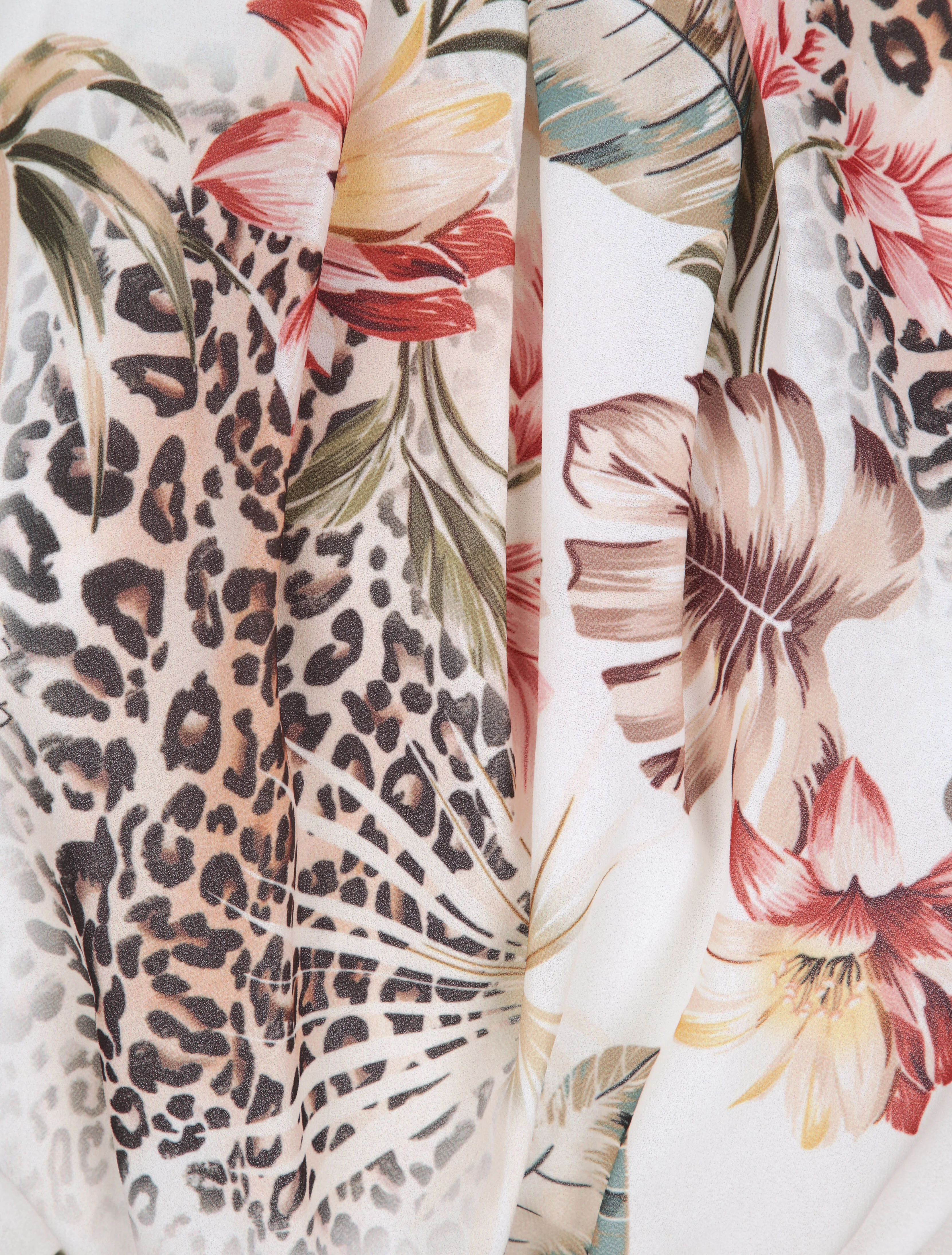Robe asymétrique à imprimé feuilles tropicales - Blanc - Image 3