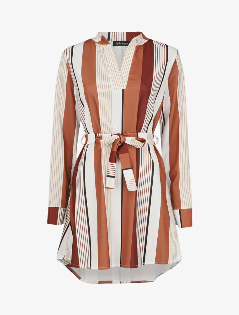 Robe asymétrique à rayures - Camel